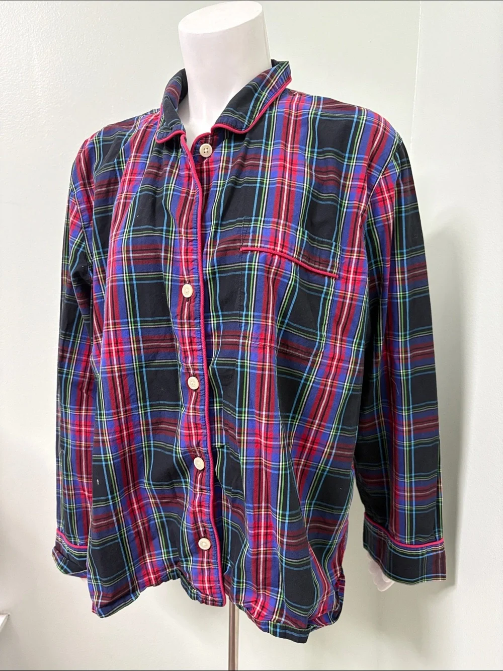 J. Crew black poplin plaid long sleeve pajama shirt Large